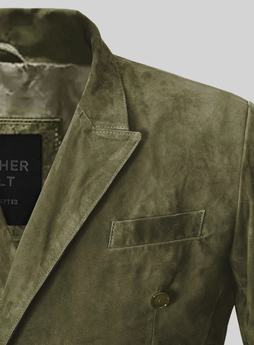 Woodland Green Suede Double Breasted Blazer - Image 4